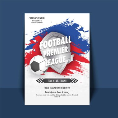 Ayrıntılar, futbol Premier Ligi metin ve fırça konturu arka plan üzerinde futbol ile kazanan kalkan el ilanı veya afiş tasarımları ile aynı.