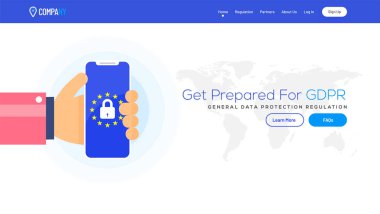 Açılış sayfası illüstrasyon insan eli holading Smartphone için Gdpr kavramı ile.