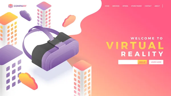 Website Landing Page Isometric View Box Urban Landscape Virtual Reality — Stock Vector