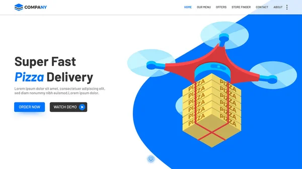 超高速無人配信概念のピザ宅配ボックスと Quadcopter のイラスト サイト リンク先ページ — ストックベクタ