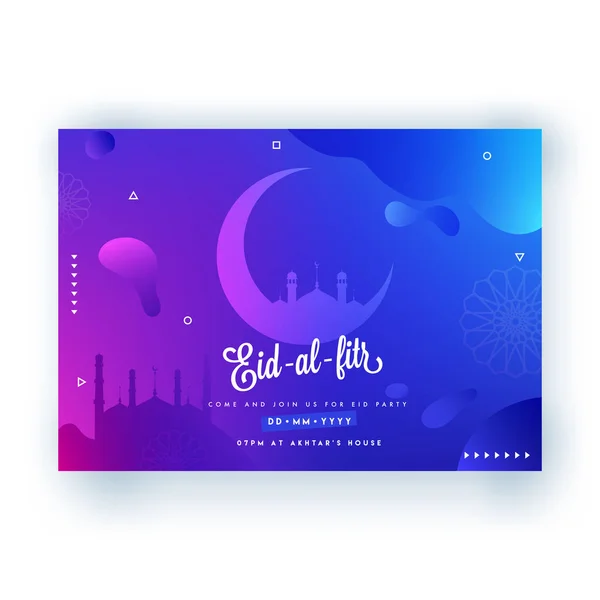 Poster Affiche Eid Fitr Avec Croissant Lune Mosquée Sur Fond — Image vectorielle