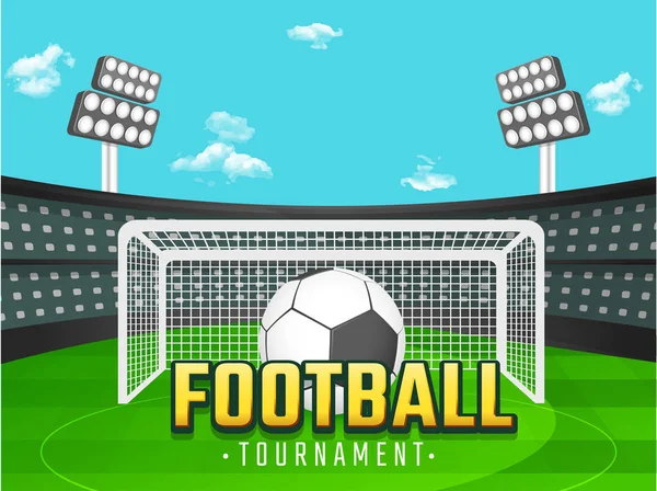 Football Tournament Banner Poster Design Football Goalpost Cloudy Day Background — Stock Vector