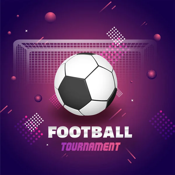 Football Tournament banner or poster design with football and goalpost on abstract background.