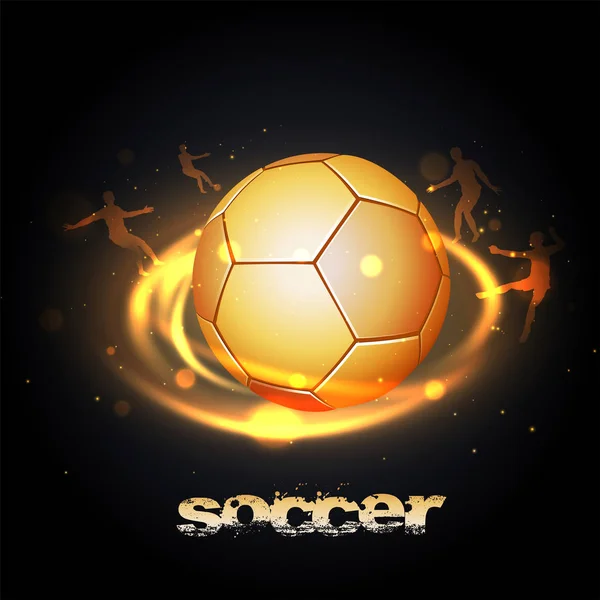 Soccer Text Glossy Golden Football Football Players Black Background — Stock Vector