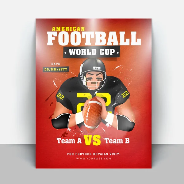 Fußballspieler Mit American Football Auf Hochglanzbeleuchtung Hintergrund Für Fußball Flyer — Stockvektor