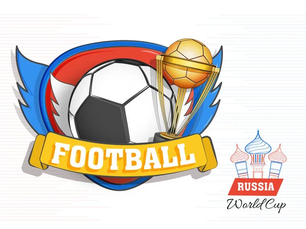 Russia Calcio World Cup Banner Design Con Calcio Vincere Trofeo — Vettoriale Stock