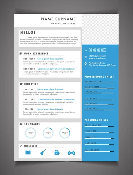 Modelo Currículo Pode Ser Usado Como Cabeçalho Carta Apresentação Design — Vetor de Stock