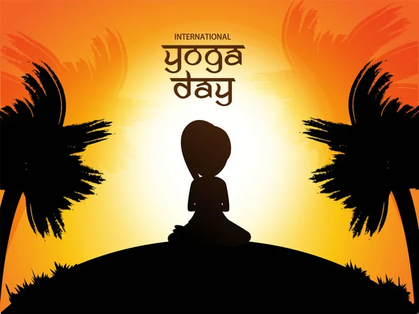 Silhouette Young Girl Yoga Posture Early Morning Natural Background — Stock Vector