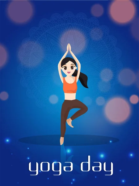 Junges Mädchen Yoga Haltung Auf Mandala Design Hintergrund — Stockvektor