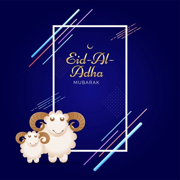 Eid Adha Moubarak Fête Islamique Sacrifice Avec Illustration Brebis Heureuses — Image vectorielle