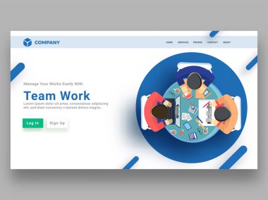 Üstten görünüm iş insanların birlikte çalışma duyarlı açılış sayfası ya da kahraman afiş tasarımı için ekip çalışması kavramı.