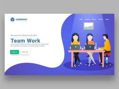 Meçhul iş insanlar veya iş arkadaşlarınızla karakter için ekip çalışması kavramı ile yanıt veren Web sitesi ya da kahraman banner tasarımı.