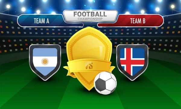 Futbol Şampiyonası Ligi, Uruguay v/s İngiltere ile gece Stadyumu görünümü arka plan üzerinde kazanan altın kalkan arasında maç.