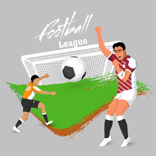 Football League Poster Banner Design Character Football Players Playing Pose — Stock Vector