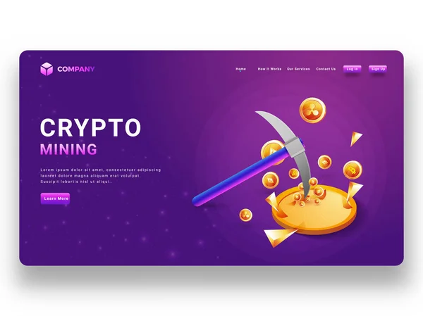 Glühend Violette Zielseite Oder Ansprechendes Website Banner Mit Virtueller Währung — Stockvektor