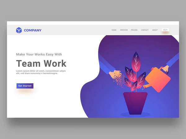 Vektorillustration Växande Växt Lila Bakgrund Målsida För Team Arbete Koncept — Stock vektor