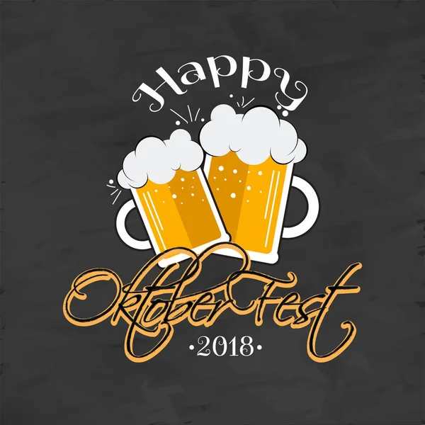 Happy Oktoberfest Banner Diseño Póster Con Dos Tazas Cerveza Sobre — Vector de stock