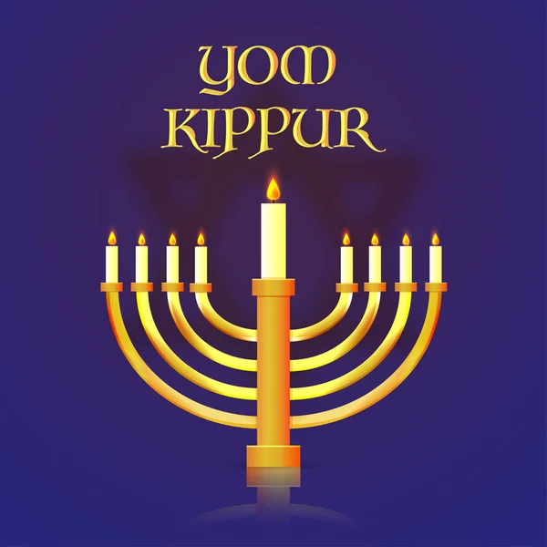 Yom Kippur Banner Diseño Póster Menorah Con Velas Encendidas Sobre — Vector de stock