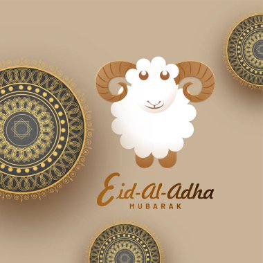 Eid-Al-Adha, Islamic festival of sacrifice concept with sheep and golden mandala design. Eid-Al-Adha Mubarak.  clipart