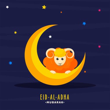 Golden crescent moon and sheep on colorful stars decorated blue background for Muslim community festival of sacrifice, Eid-Al-Adha mubarak celebrations. clipart