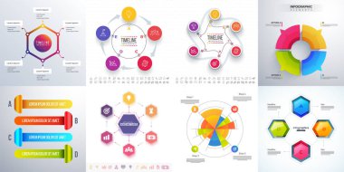 Zaman çizelgesi Infographic kümesiyle 4, 5 ve 6 düzeyleri gibi iş veya sunuyu afiş kullanılabilir.
