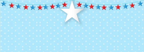 Projeto Cabeçalho Banner Branco Com Estrelas Bunting Fundo Azul — Vetor de Stock