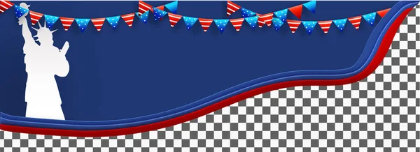 Web Cabeçalho Banner Design Com Estátua Liberdade Bunting Fundo Bandeira — Vetor de Stock