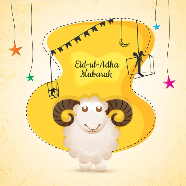 Eid Adha Festival Islamique Sacrifice Avec Illustration Moutons Illustration Ligne — Image vectorielle