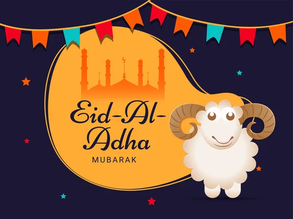 Eid Adha Islamisches Opferfest Mit Illustration Glücklicher Schafe Moschee Silhouette — Stockvektor