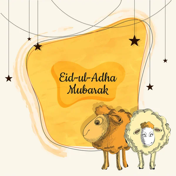 Eid Adha Mubarak Islamic Festival Sacrifice Illustration Sheep Hanging Stars — Stock Vector
