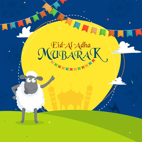 Fåren Som Visar Mot Text Eid Adha Islamiska Festivalen Offer — Stock vektor