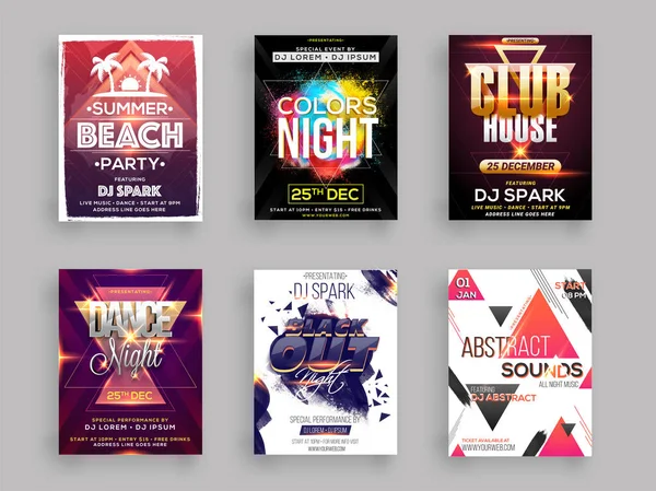 Musical Party Template Flyer Design Collection Six Different Styles — Stock Vector