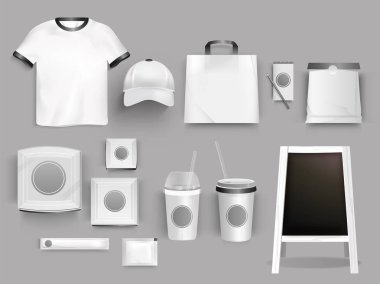 Yaratıcı kurumsal kimlik şablonu koleksiyonuyla t-shirt, çanta, kağıt bardak ve cap marka veya iş promosyon kavramı için çizimi.