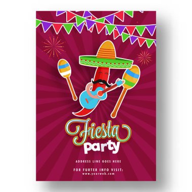 Retro tarzı poster veya el ilanı tasarımı ile ve fötr şapka ve holding gitar Fiesta parti kutlama için biber.