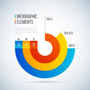 İş büyüme veya başarı kavramı Infographic öğeleri şablon tasarım sektörü A, B, C için farklı yüzdesi ile