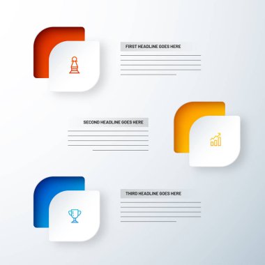 Renkli 3 düzeyleri Infographic elemanları iş büyüme veya başarı kavramı ile tasarım şablonu.