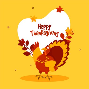 Türkiye'de kuş ve sonbahar yaprakları Şükran günü kutlama arka plan sarı çerçeve mesajınız için dekore edilmiştir..