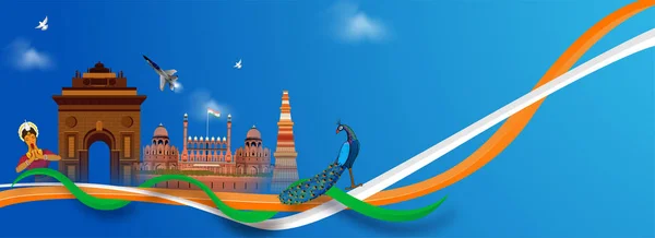 Cabeçalho Mídia Social Design Banner Com Ilustração Monumentos Indianos Famosos —  Vetores de Stock