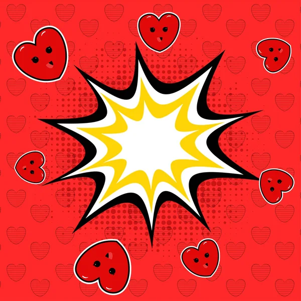Yarı Ton Desen Kağıt Kalp Kırmızı Zemin Üzerine Patlayıcı Komik — Stok Vektör