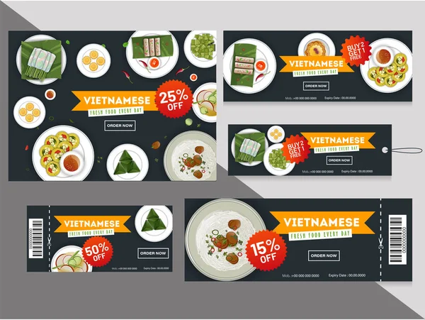 Collectie Van Coupons Voucher Met Hamburger Gele Stralen Achtergrond — Stockvector