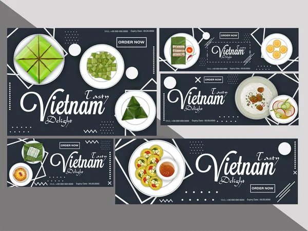 Conjunto Cupón Cupón Creativo Para Restaurante Cocina Vietnam — Vector de stock