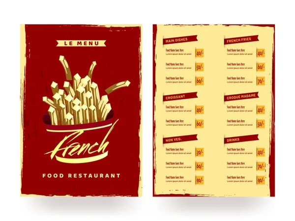 Francês Food Restaurant Modelo Menu Cartão Design Panfleto — Vetor de Stock