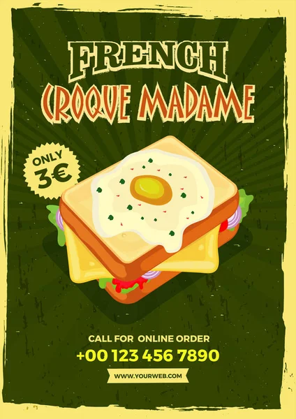 Vintage Tarzı Fransız Croque Madame Menü Şablonu Veya Ilanı Tasarımı — Stok Vektör