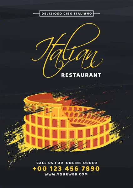 Coliseo Plantilla Tarjeta Menú Restaurante Italiano Diseño Folleto — Vector de stock