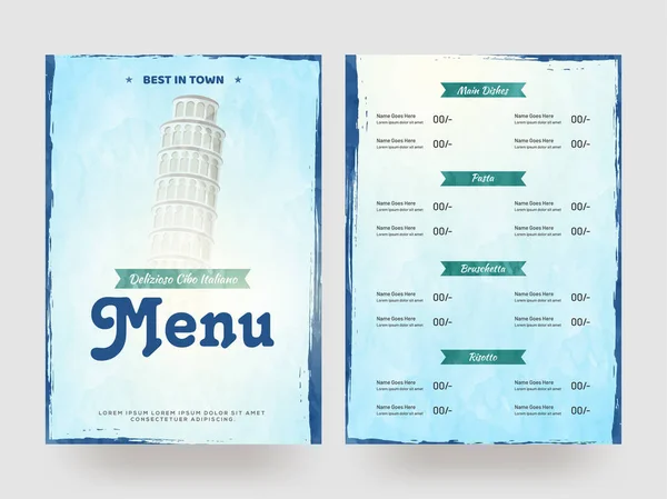 Delizioso Cibo Italiano Modelo Menu Design Folheto — Vetor de Stock