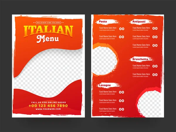 Design Cartão Menu Italiano Para Restaurante Café — Vetor de Stock