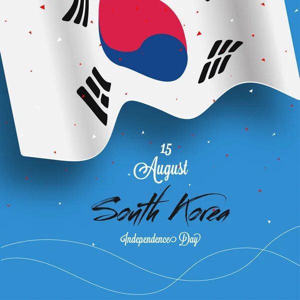 Nationale Vlag Van Zuid Korea Geïsoleerd Hemelsblauw Achtergrond Met Confetti — Stockvector