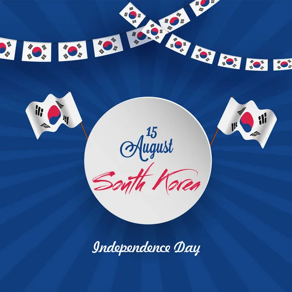 Zuid Korea Onafhankelijkheidsdag Flyer Ontwerpen Met Nationale Vlaggen Blauwe Stralen — Stockvector