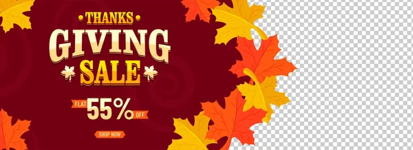 Flat Offer Sale Thanksgiving Day Celebration Maple Leaves Decorated Header — Stock Vector