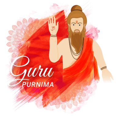 Guru Purnima Festivali için mandala tasarım ve saint karakter ile dekore edilmiş yaratıcı soyut desen arka plan.